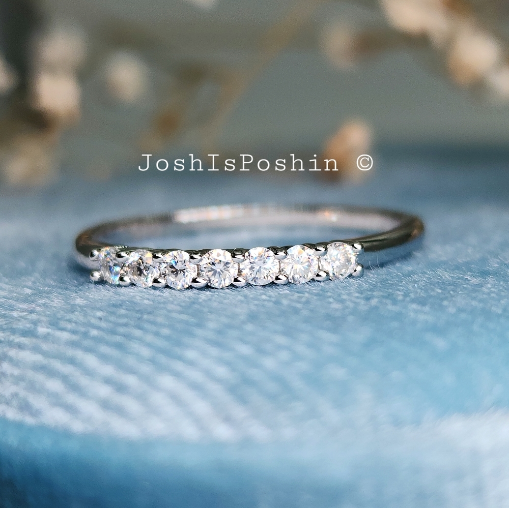 Dainty moissanite ring band in sterling silver